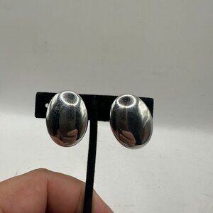 Oval Silver-Tone Clip-On Earrings By Whiting & Davis Co.